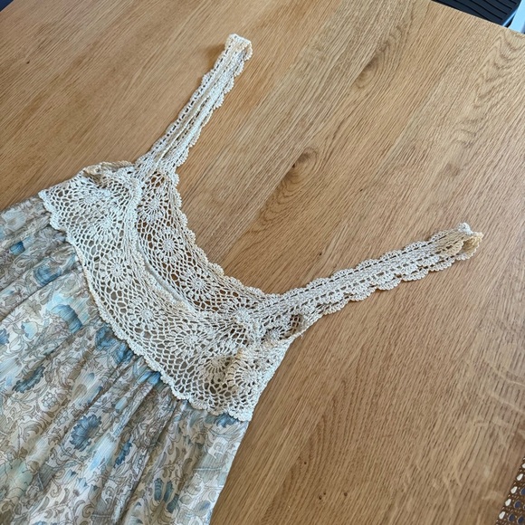 Maeve Beige and Blue Paisley Crochet Mini Dress - Picture 5 of 6